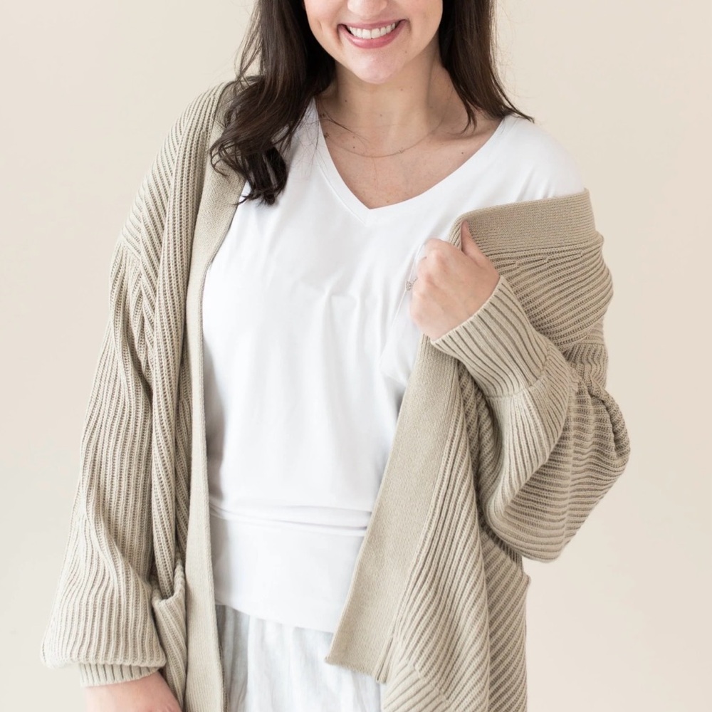 Cream Open-Front Ribbed Knit Cardigan Sweater - Picture 6 of 6
